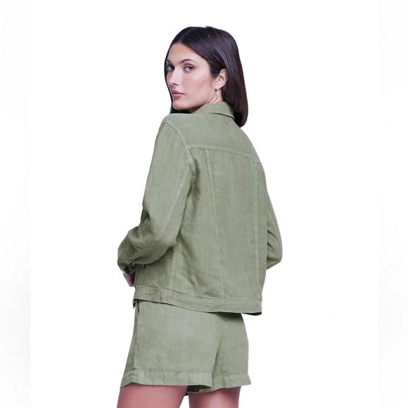 L'AGENCE Celine Slim Linen Utility Jacket - Sage Green - XXL - Picture 4 of 15
